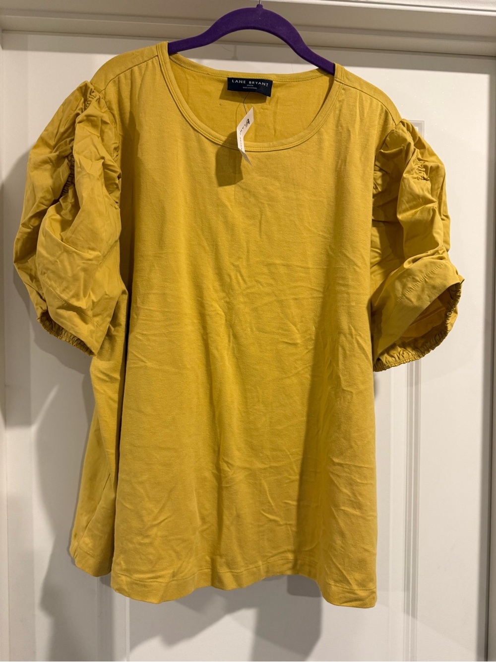 NWT Lane Bryant Mustard Puff Sleeve Knit Top Size 22/24 Plus